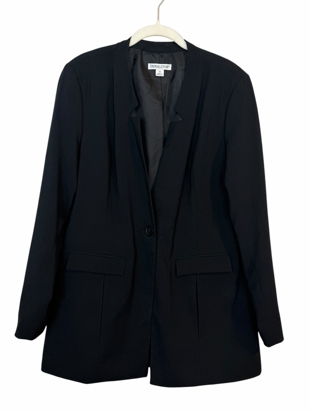 Pendleton Collarless Single Button Longline Blazer in Black sz 14